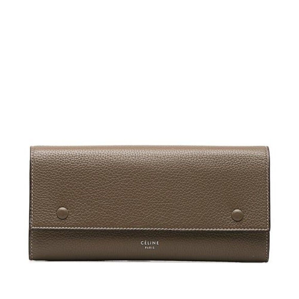 Celine Drummed Calfskin Large Multifunction Flap Wallet Souris